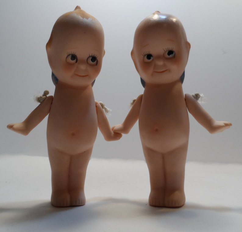 Vintage Bisque Porcelain, Kewpie Doll, Jointed Arms With Blue Wings 5