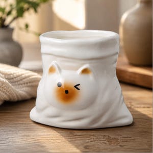 Cute Shiba Inu Ceramic Cup, Handmade Dog Bag Shaped Mug, Kawaii Animal Pottery Cup, Unique Aesthetic Planter Pencil Holder, Dog Lover Gift
