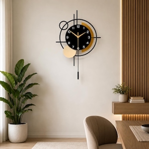 Modern Pendulum Wall Clock | Silent Non Ticking Decorative Clock | Contemporary Living Room Wall Décor | Elegant Home Office Timepiece