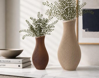 Jarrón moderno en espiral Helix – Decoración impresa en 3D de PLA, pieza central minimalista para estanterías y sala de estar.