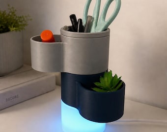 Lámpara de escritorio modular moderna y organizadora / LEDs RGB que cambian de color / Iluminación minimalista para espacios de trabajo /