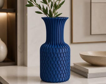 Jarrón moderno con textura de celosía / Decoración geométrica minimalista para el hogar, PLA impreso en 3D