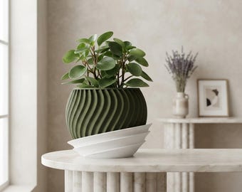 Maceta Sonar moderna / Maceta minimalista impresa en 3D con textura ondulada / Bandeja de goteo elevada / Decoración contemporánea para el hogar