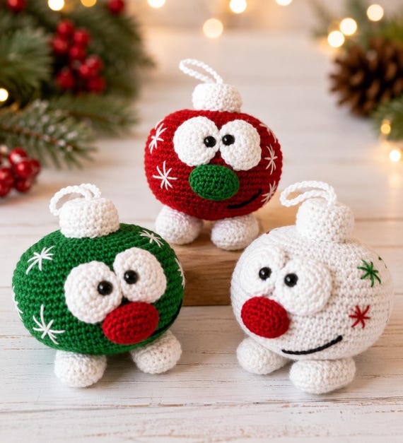 Crochet Christmas Ornament Pattern, Amigurumi Characters, Holiday Decor DIY (PDF)