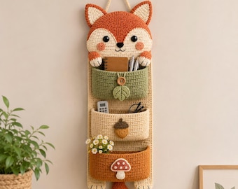 Woodland Fox Wall Organizer Crochet Pattern | Hanging Storage, Nursery Decor (PDF)