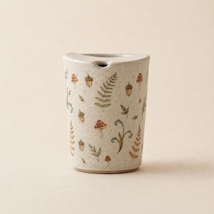 Hand-Painted Mushroom Ceramic Travel Mug, Handmade Woodland Pottery Tumbler with Sip Lid, Cottagecore Coffee Cup