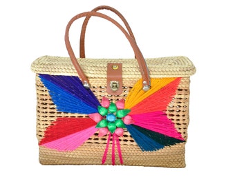 Mexican Woven Basket w/ Yard Detail Bag Tote Market