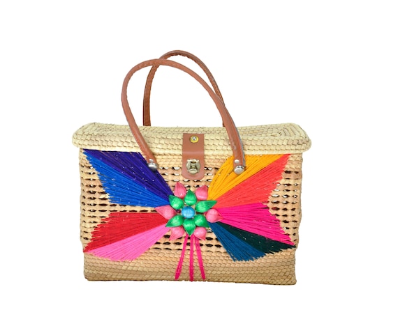 Mexican Woven Basket w/ Yard Detail Bag Tote Marke