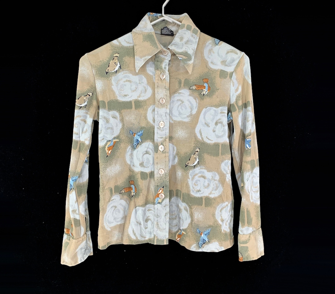 white sitting birds printed button blouse ... /xL main image 0