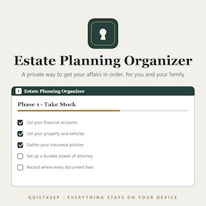 Estate Planning Organizer App | In Case of Death Binder | Important Documents Checklist | Digital Download | Works Offline