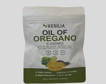 Resilia Oil of Oregano 6000mg with Black Seed Oil Softgels (60 Count) USA