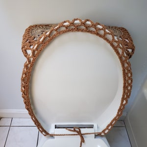 Crochet Toilet Tank Wrap, Tank Lid Cover or Toilet Seat Cover camel/mushroom TTW2B, TLL33G, TSC33G image 9