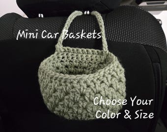 Mini Car Basket. Crochet Car Organizer, Mini Car Trash Bag, Crochet Basket, Storage Bag, Car Accessories - MCB1A-1L-12 colors-Sizes: S-M-L
