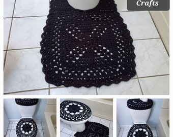 Crochet Toilet Mat, Toilet Tank Lid and Seat Covers, Bathroom Rug, Crochet Pedestal Mat for Toilet - black (CTM1B, TTL17Q or TSC17Q)