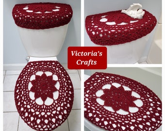 Crochet Toilet Tank Lid Cover or Crochet Toilet Seat Cover - wine (TTL30C or TSC30C)