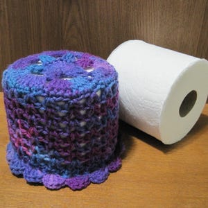Toilet Paper Roll Cover, Crochet toilet Paper Cover, Toilet Paper Topper, Bathroom Tissue Cover-violet mix- TPRC2A