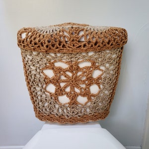 Crochet Toilet Tank Wrap, Tank Lid Cover or Toilet Seat Cover camel/mushroom TTW2B, TLL33G, TSC33G tank wrap+lid cover