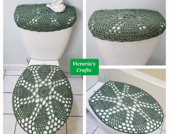 Crochet Toilet Seat Cover, tank lid cover, bathroom beauty - light sage (TSC29NN or TTL29NN)