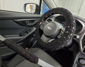 Steering wheel cover, Seat Belt Cover, Crochet Steering Wheel Cover, Wheel Cozy - black (CSWC 01C or CSBC5C)