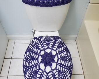 Toilet Seat Cover, Crochet Toilet Tank Lid Cover, crochet toilet seat cover - eggplant (with sparkles) (TSC20A/TTL20A and TSC30Q/TTL30Q)