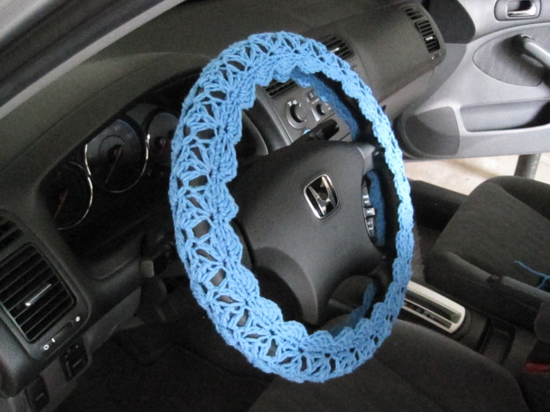 Crochet Steering Wheel Cover Wheel Cozy hot blue CSWC 12N | Etsy