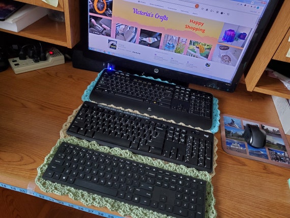 Crochet Keyboard Mat, Keyboard Pad, Computer Desk Accessories, Office Decor, Gaming Desk Decor - CKM - Choose from 3 sizes/15 yarn colors