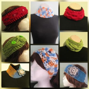 Crochet Headband Neck Warmer, Convertible Ear Warmer Cowl, Button Floral Winter Headband, Knit Scarf Cowl, Multi Use Accessories - 4 styles
