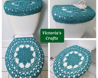 Crochet Toilet Tank Lid Cover or Crochet Toilet Seat Cover - aqua (TTL30A or TSC30A)