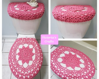 Crochet Toilet Seat Cover or Tank Lid Cover - perfect pink (TSC17P or TTL17P)