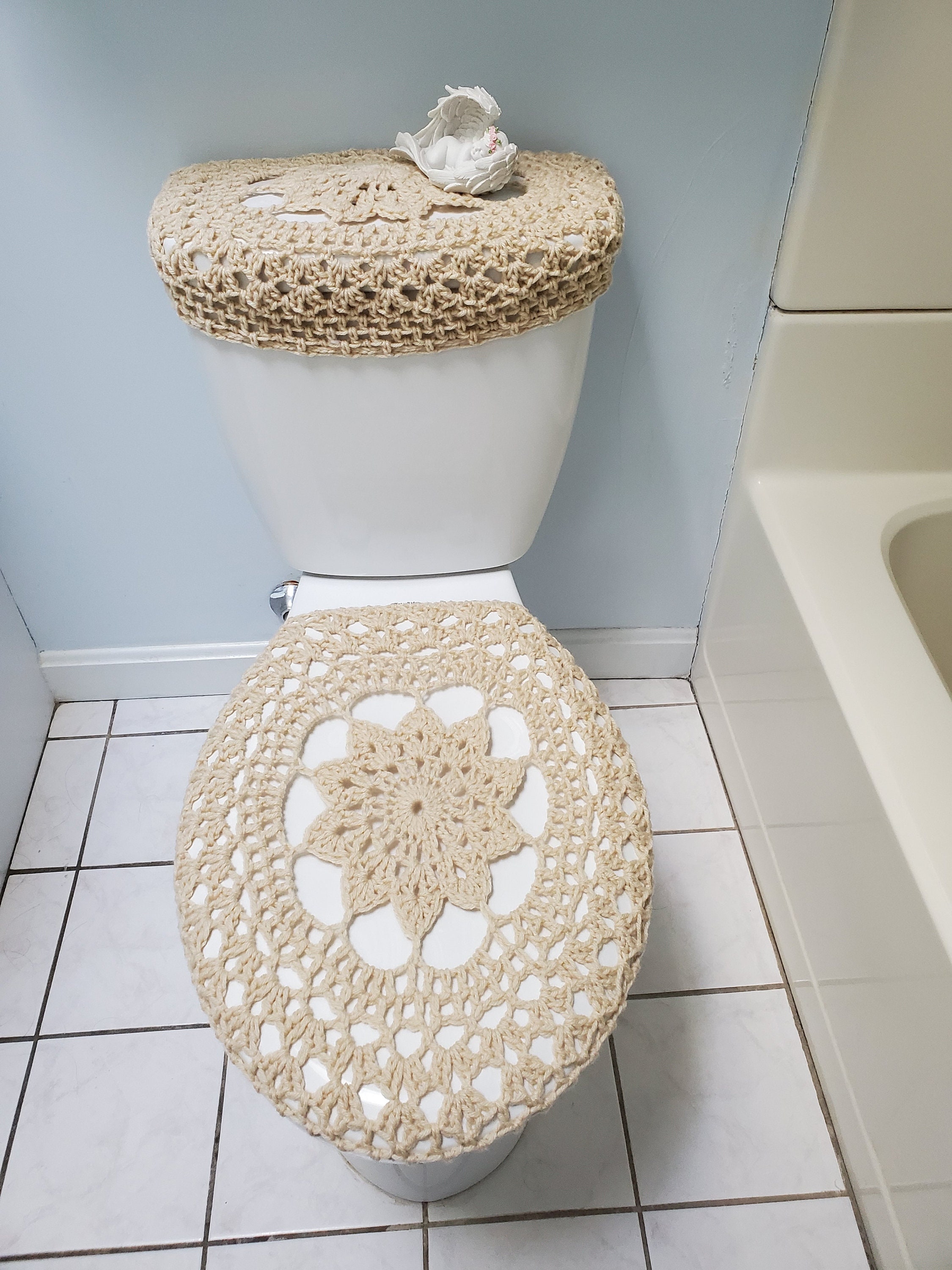 Ensemble de 3 pièces couvercle de siège de toilette couvercle de réservoir  d'eau tapis décor