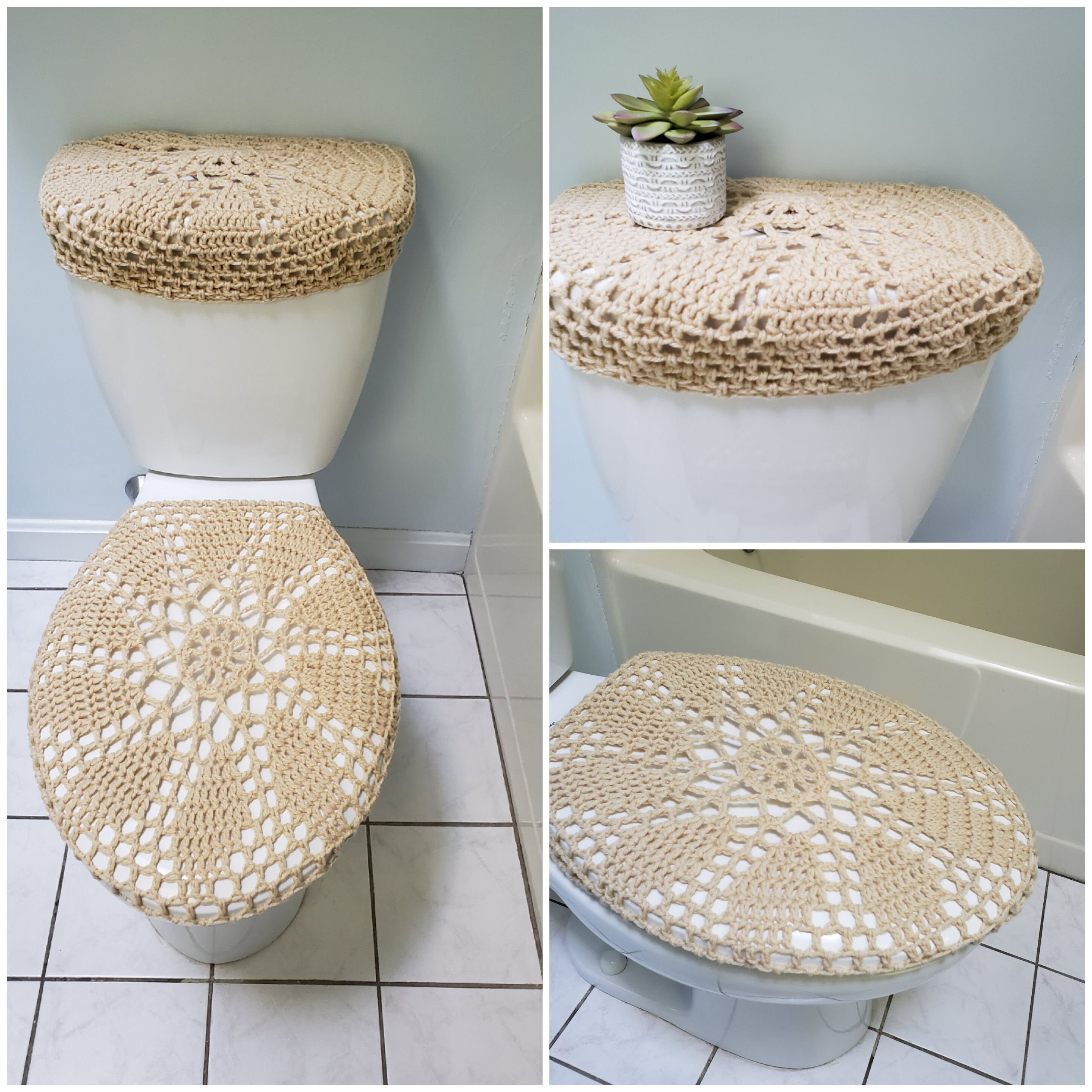 Crochet Toilet Seat Cover, tank lid cover, bathroom beauty - cream (T…