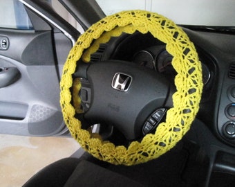 Steering wheel cover, Crochet Steering Wheel Cover, car accessories - bright yellow (CSWC 12K)