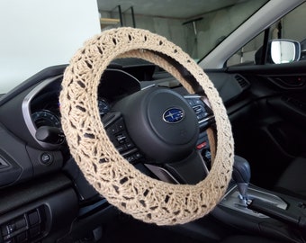 Crochet Steering Wheel Cover, Steering Wheel Cover, Car Accessories, car decor - buff (CSWC01U)