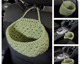 Mini Car Basket. Crochet Car Organizer, Mini Car Trash Bag, Crochet Basket, Storage Bag, Car Accessories - MCB1A-1L-12 colors-Sizes: S-M-L