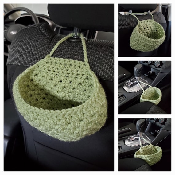 Mini Car Basket. Crochet Car Organizer, Mini Car Trash Bag, Crochet Basket,  Storage Bag, Car Accessories Ctb4a-frosty Green sizes: S-M-L 