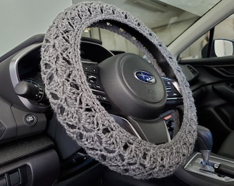 Crochet Steering Wheel Cover, Steering Wheel Cover, Car Wheel Cover, car accessories -  grey heather (CSWC 01B)