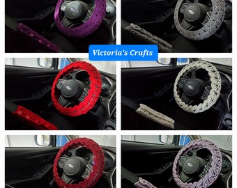 Crochet Seat Belt Cover, Steering Wheel Cover, Car Accessories - 6 colors (CSBC5G-5L)