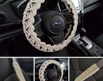 Steering wheel cover, Seat Belt Cover, Crochet Steering Wheel Cover, Car Accessories - aran - CSWC 12BB or CSBC5N