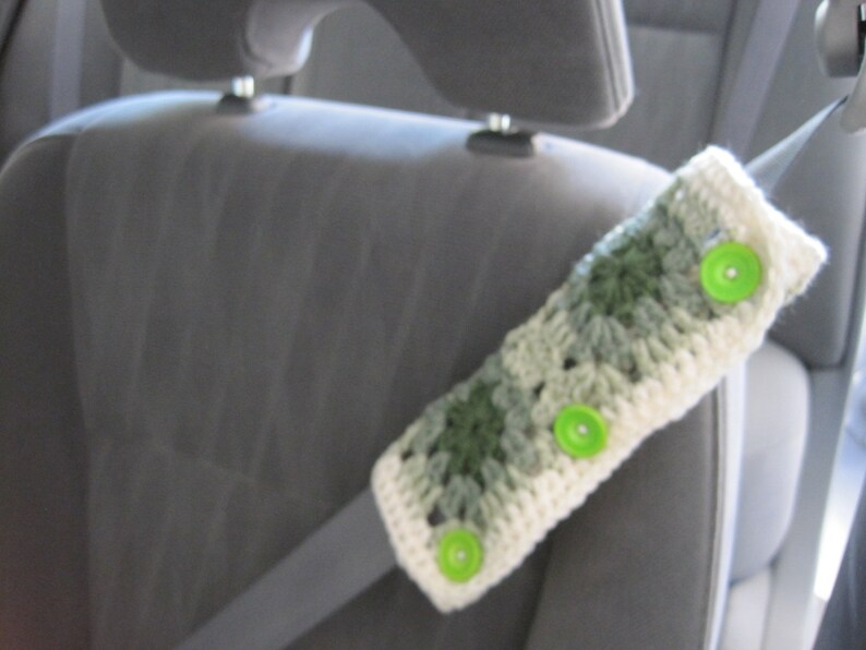 Crochet Granny Square Car Seat Belt Cozy Aran Frosty Green Light Sage Medium Thyme Cgscsbc1b
