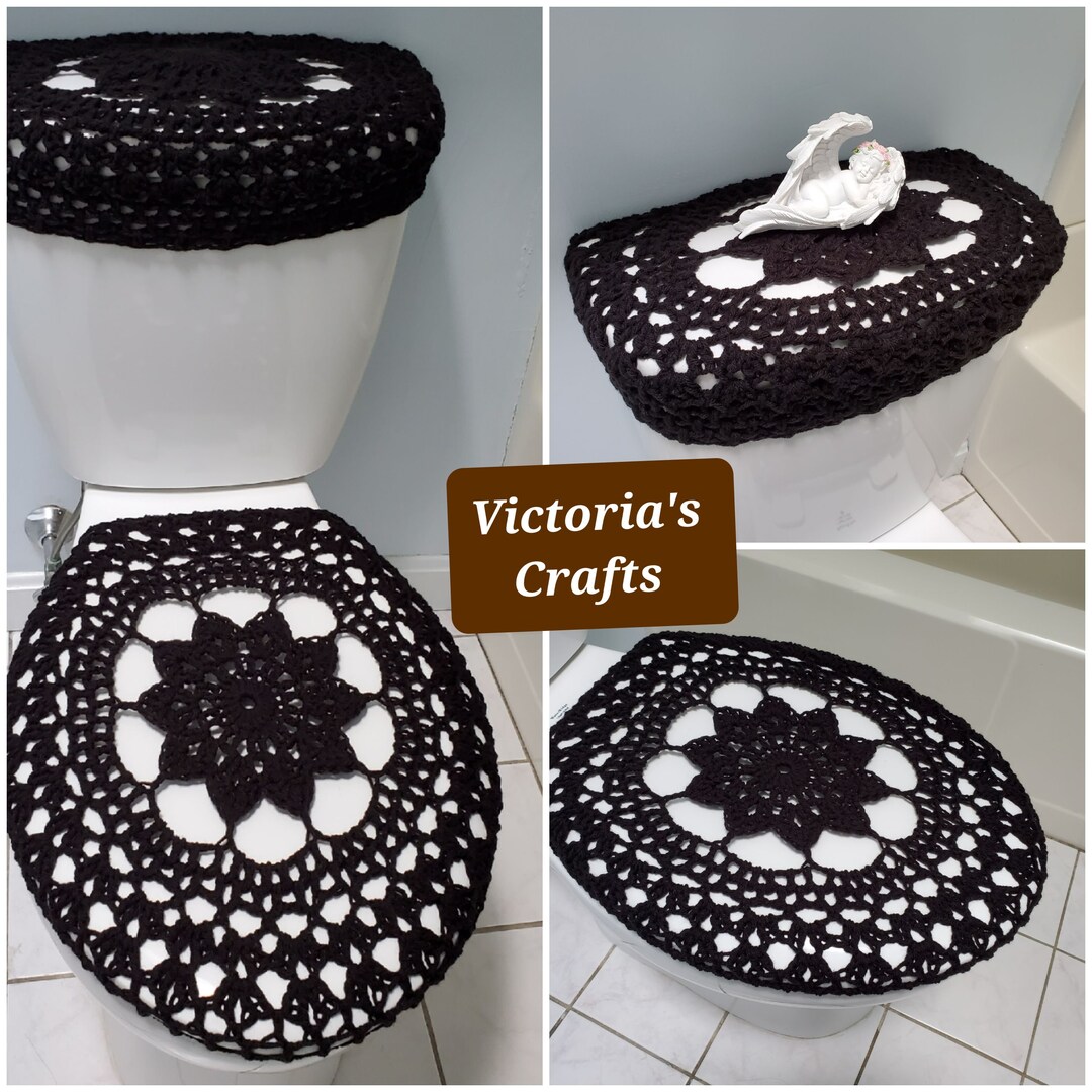 Crochet Toilet Tank Lid Cover or Crochet Toilet Seat Cover Black TTL17Q ...