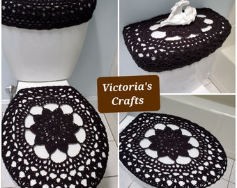 Crochet Toilet Tank Lid Cover or Crochet Toilet Seat Cover - black (TTL17Q or TSC17Q)