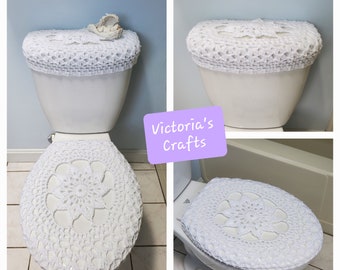 Crochet Toilet Tank Lid Cover or Crochet Toilet Seat Cover, Bathroom Decor - white (TTL30HH or TSC30HH)