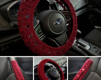 Steering Wheel Cover, Seat Belt Cover, Crochet Steering Wheel Cover, Car Accessories - wine - CSWC 01Ob or CSBC5K