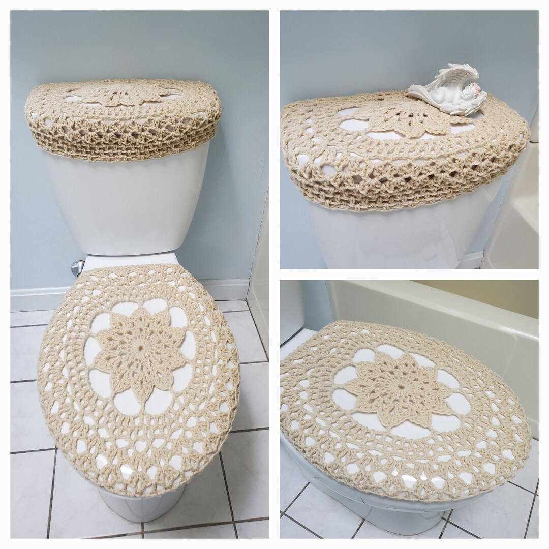 Crochet Toilet Tank Lid Cover or Crochet Toilet Seat Cover Cream TTL30B or TSC30B Etsy