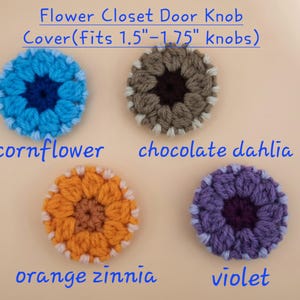 Crochet Flower Closet/Cabinet Door Knob Covers (Fits 1.5"-1.75" knobs), Acrylic Yarn Wall Protector, Child Safe-4 styles -FDKCs1A-1D