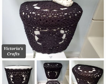 Crochet Toilet Tank Wrap, Tank Lid Cover or Toilet Seat Cover - black (TTW1B, TTL17Q or TSC17Q)