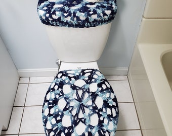 a set of Crochet Toilet Tank Lid Cover and Crochet Toilet Seat Cover - shaded dusk (TTLTSC32G)