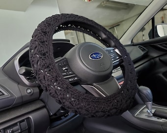 Steering wheel cover, Crochet Steering Wheel Cover, Wheel Cozy - black (CSWC 01C)