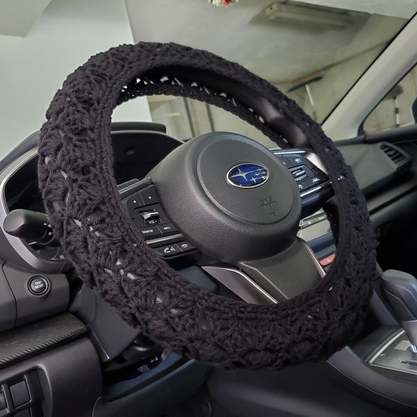 Steering wheel cover, Crochet Steering Wheel Cover, Wheel Cozy - black (CSWC 01C)