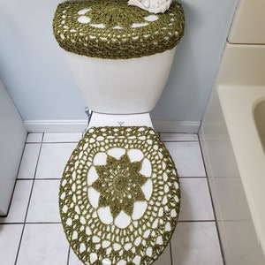 Crochet Toilet Tank Lid Cover or Crochet Toilet Seat Cover - emerald green (with sparkles) (TTL30R or TSC30R)